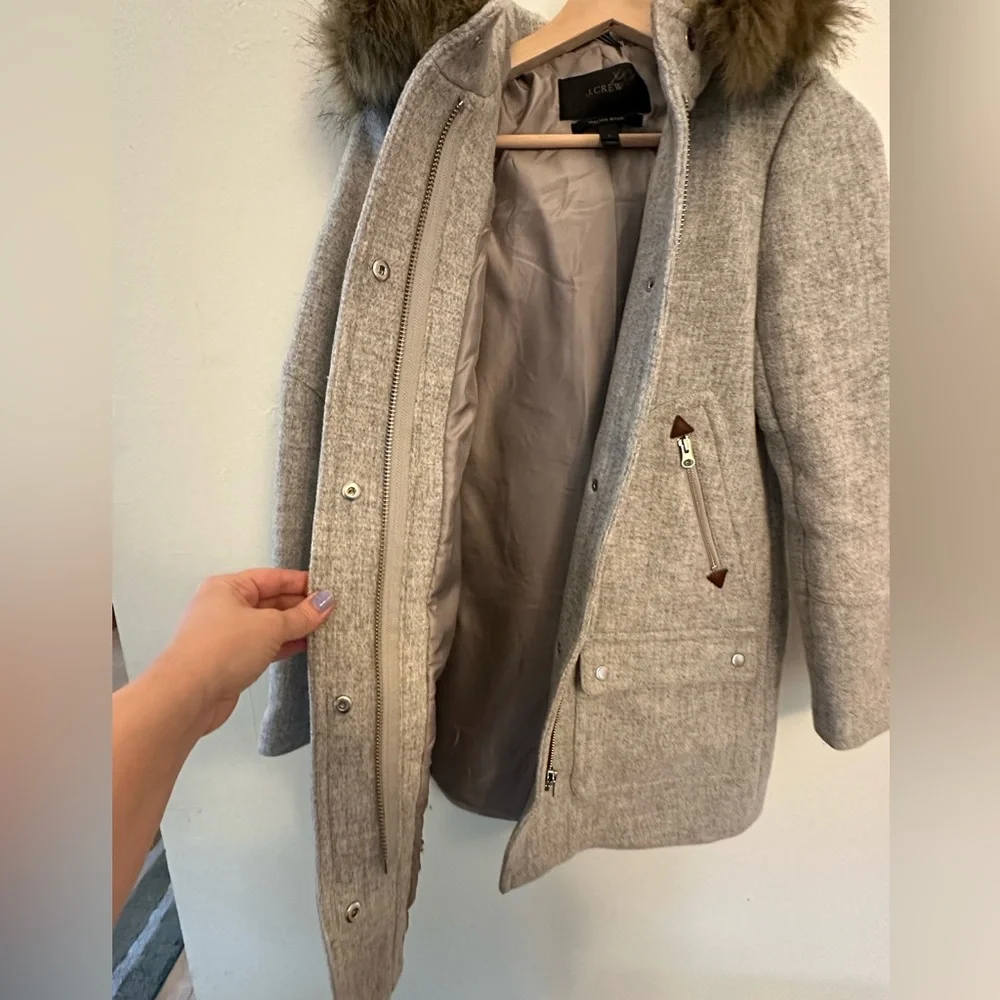 J.‎ Crew Italian Wool Blend Pea Coat faux fur hood size 2 - Picture 7 of 9